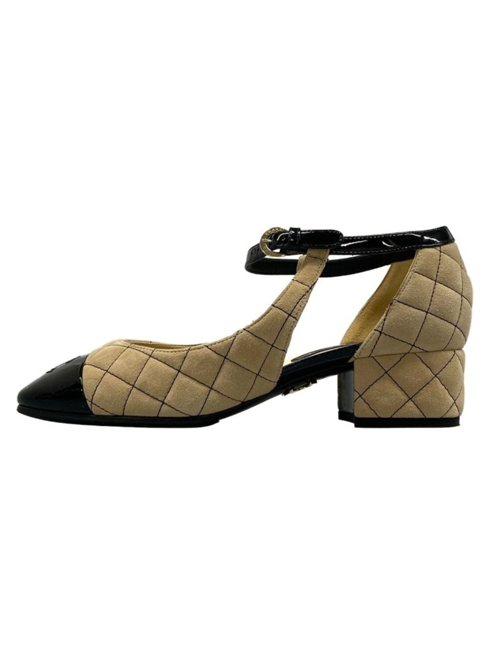 Chanel Pumps Mary Jane Quilted Beige Black Leather Heels